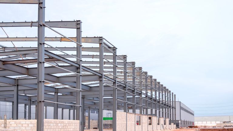 Factory,Building,Steel,Structure,Background,Design,,Metal,Framework,Of,Modern